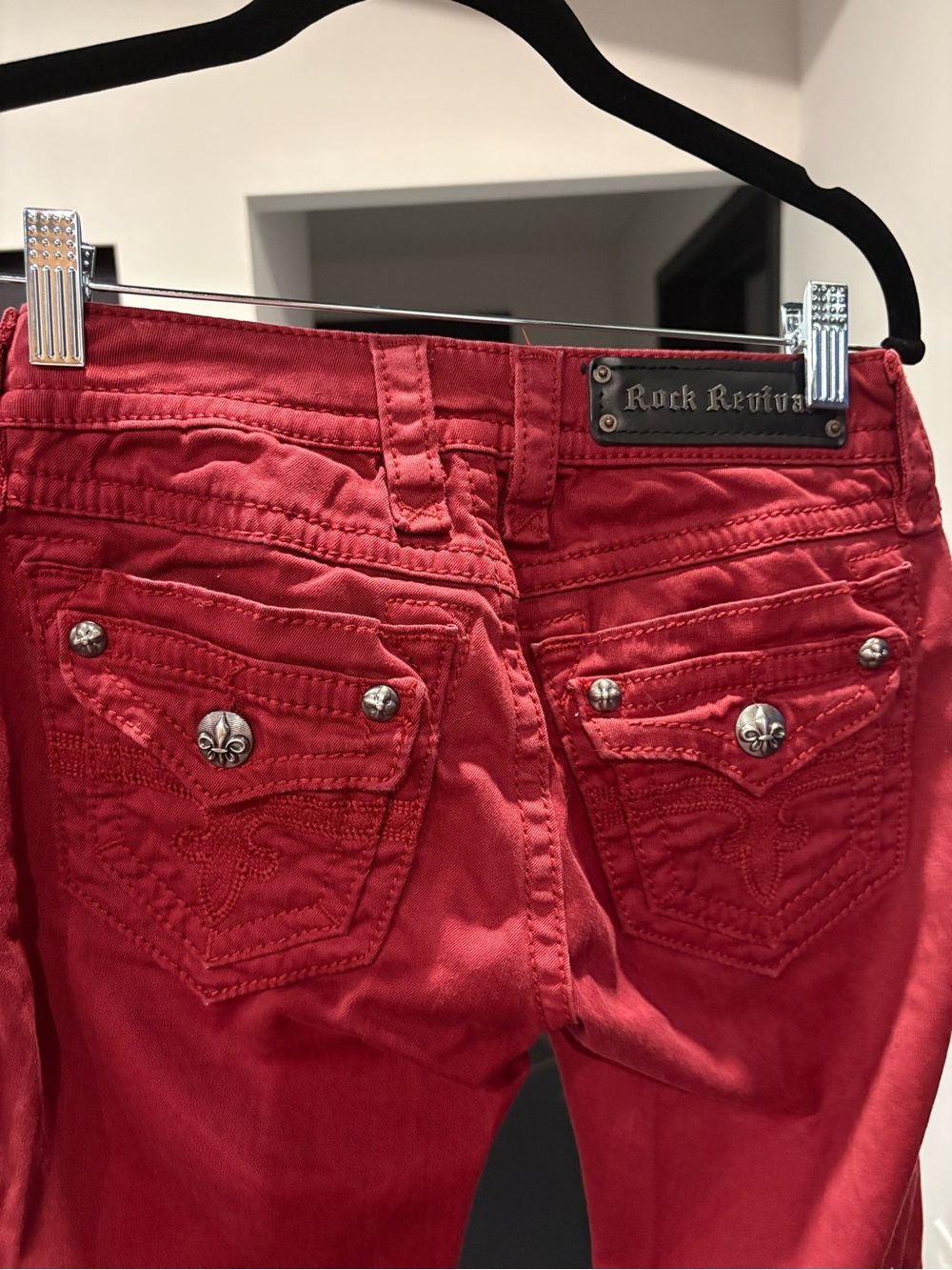 Rock Revival Women's Red Straight Embroidered Pocket Jeans